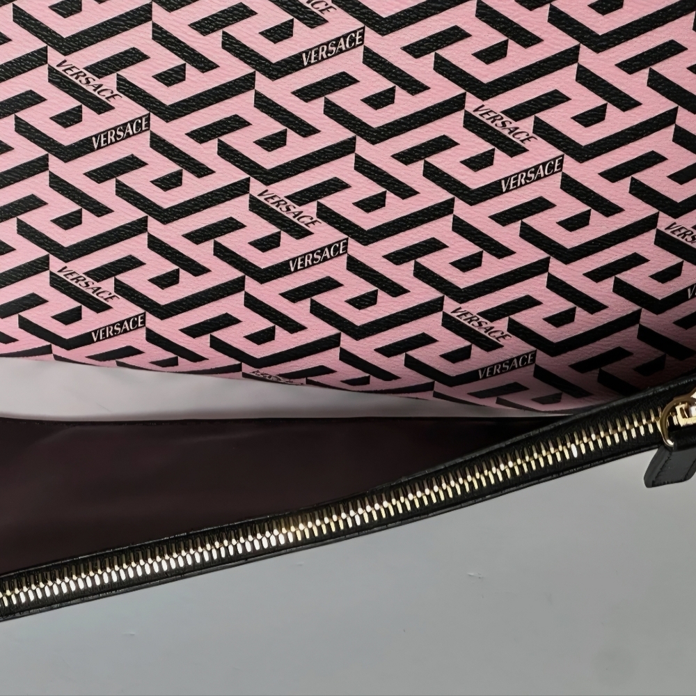 Versace Greca Coated Canvas Leather Pink/Black Tote Bag w COA (NWT) RETAIL $1125 - Picture 12 of 15